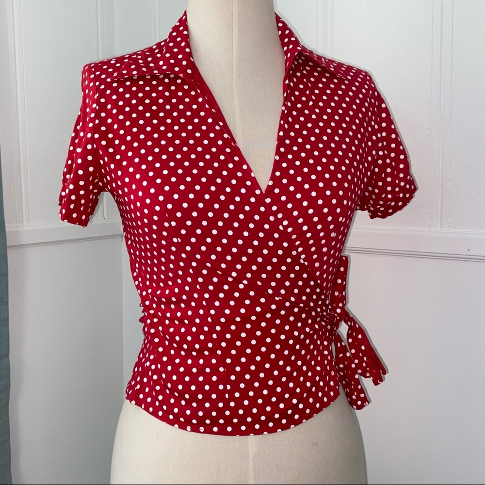 MKM design vintage red polka dot tie top collar large